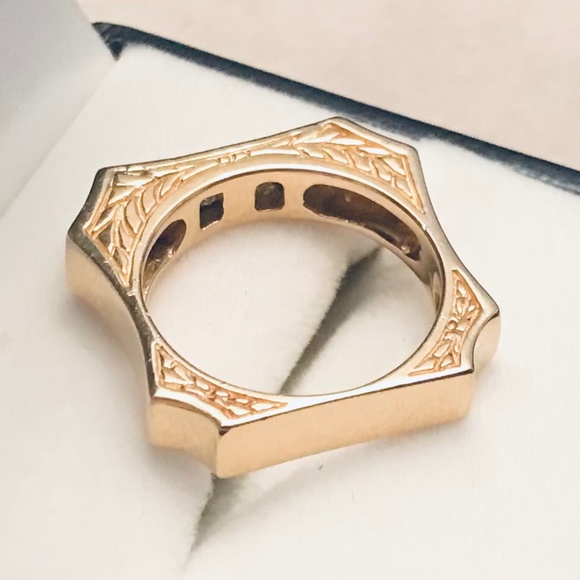 Solid 14K Yellow Gold Diamond & Sapphire Ring - Picture 3 of 16